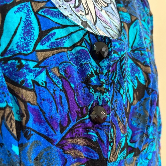 VTG 80s Rayon Romper Floral Abstract Button-up Shoulder Pads Farm Rio Vibes Sz 7 - Picture 4 of 7